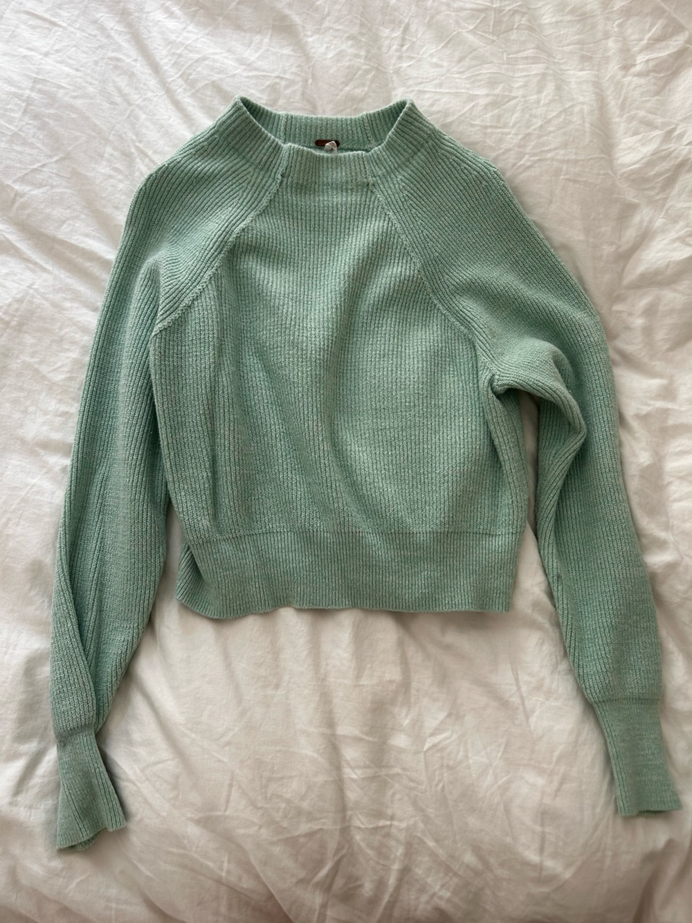 Free People Women's Mint Green Ribbed Knit Sweater